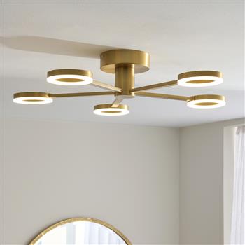 Scout 5-Light LED Semi-Flush Warm Brass Multi-Arm Fitting 120104