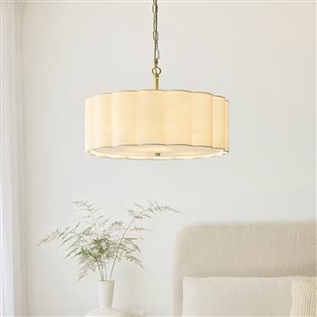 Serene 3-Light Brass Pendant with Vintage White Shade 118592