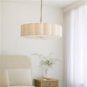 Serene 6-Light Brass Pendant with Vintage White Shade 118593