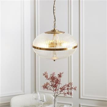 Somerset Vintage Brass And Ribbed Clear Glass 3 Light Pendant 118580
