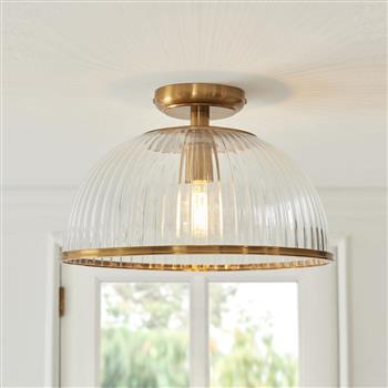 Somerset Vintage Brass And Ribbed Clear Glass Semi Flush Fitting 118751