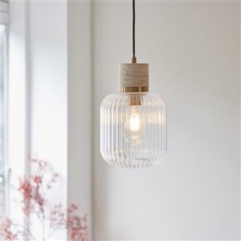 Travi Marble And Vintage Brass Curved Glass Shade Pendant