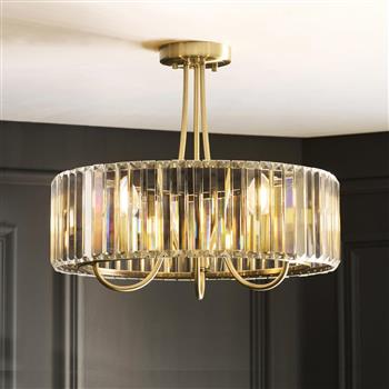 Visconti Antique Brass Plate Three Light Semi-flush Fitting 119609