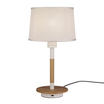 Nordica II USB Table Lamp White/Wood M5464