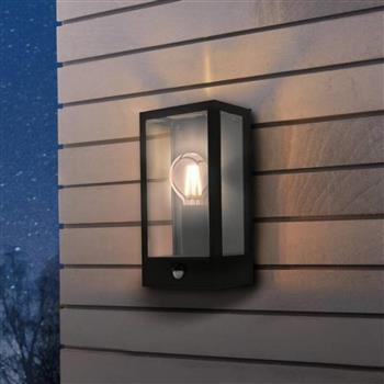 Alamonte Black & Clear Glass IP44 PIR Wall Light 99587