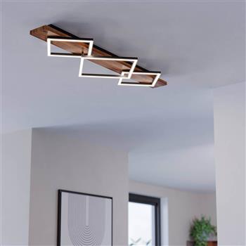 Boyal Large Black And Wood LED Three Light Flush Fitting 