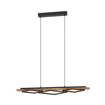 Boyal LED Black Steel And Wood Three Light Pendant 