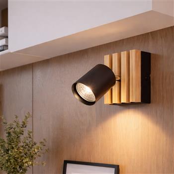 Cembrano Black And Wood Single Ceiling Spotlight 902604