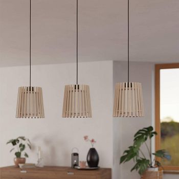 Fattoria Black And Wood Three Light Ceiling Pendant 900903