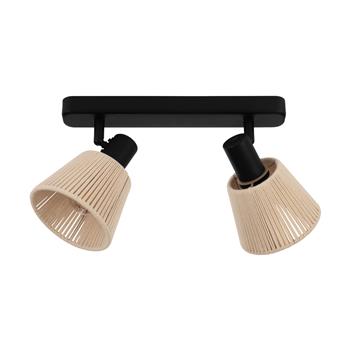 Seagard Double Ceiling Spotlight Black With Cream String Shades 44139
