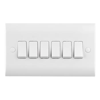 Curved 6-Gang White Resin On/Off Wall Switch CE106