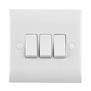 Curved White Resin 3-Gang On/Off Wall Switch CE103