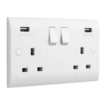 Curved White Resin Double USB-A Switched Socket CE423