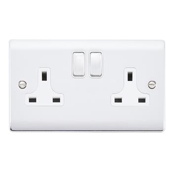 Raised Screwed Switched Double Wall Socket