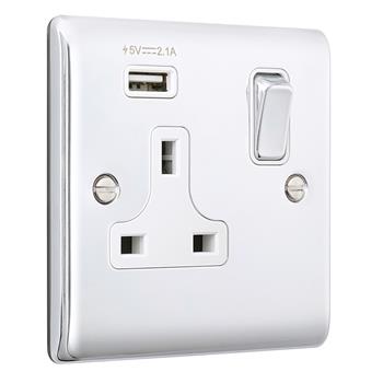 Raised Screwed USB-A Single Switched Socket