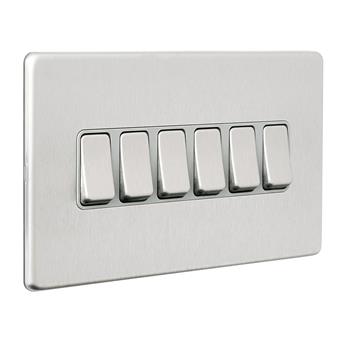 Screwless 6-Gang Grey Insert Brushed Steel Switch SL106BSG