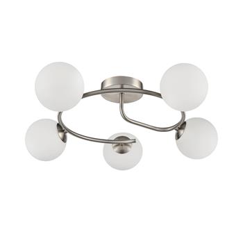 Atlas 5 Light Satin Nickel And Glass Globe Shades Semi Flush Fitting