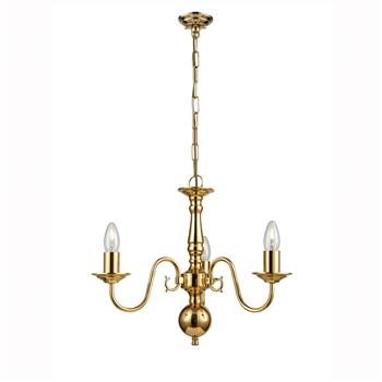 Delft Flemish Polished Brass 3 Light Ceiling Fitting PE7913