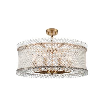 Ethereal 9 Light Aged Brass And Glass Rods Flush Or Pendant Fitting FL2511-9