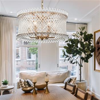 Ethereal Six Light Aged Brass And Clear Glass Rods Flush Or Pendant Mounted FL2511-6
