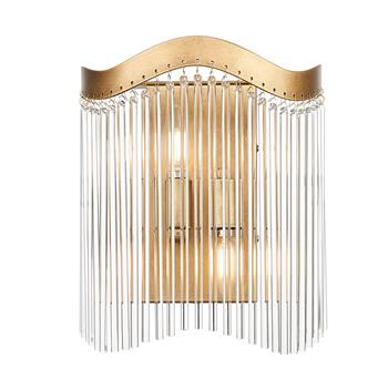 Harp Aged Brass and Clear Glass Rods Wave Effect Wall Light FL2512-2
