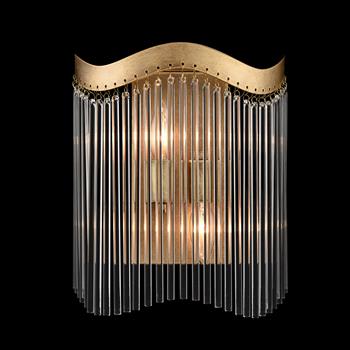 Harp Aged Brass and Clear Glass Rods Wave Effect Wall Light FL2512-2