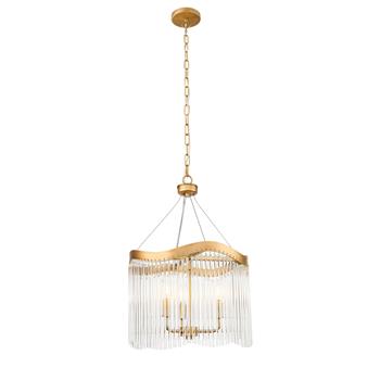 Harp Aged Brass And Glass Rods 3 Light Pendant Fitting FL2512-3