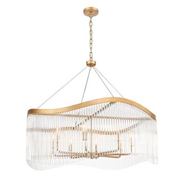 Harp Large 8 Light Aged Brass And Clear Glass Rods Pendant FL2512-8