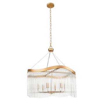 Harp Six light Aged Brass And Glass Rods Ceiling Pendant FL2512-6