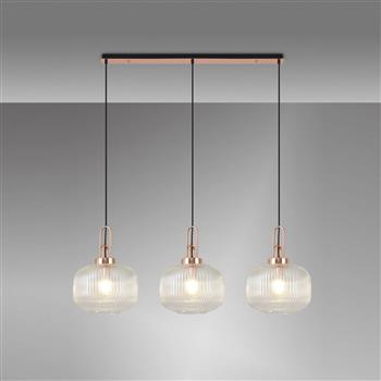 Yeadon 3 Light Copper And Large Ribbed Glass Bar Pendant