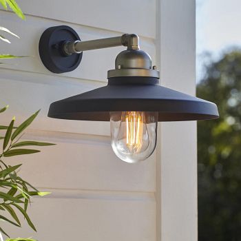 Canna IP44 Outdoor Matt Black and Silver Wall Light Canna-1BS