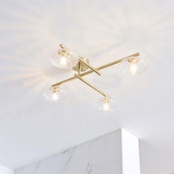 Satin Brass IP44 Four Light Bathroom Ceiling Fitting Astilbe-4SFBC