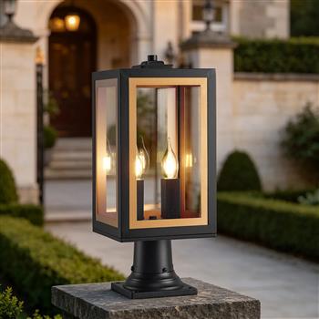 Celador Satin Black And Gold Outdoor IP54 Post Lamp 369651