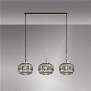 Yeadon 3 Light Copper And Large Ribbed Glass Bar Pendant