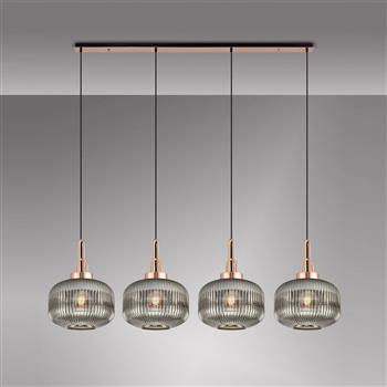 Yeadon 4 Light Copper And Ribbed Glass Linear Pendant 
