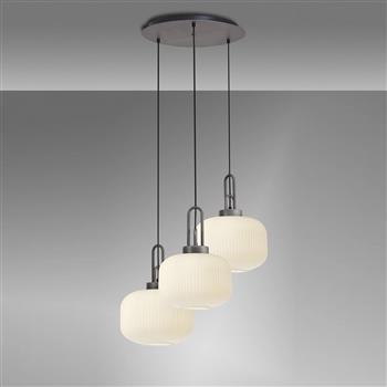 Yeadon Aged Pewter And Ribbed Glass Triple Cluster Pendant 