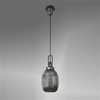 Yeadon Aged Pewter With Almond Shaped Ribbed Glass Pendant