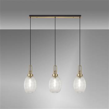 Yeadon Brass Gold And Ribbed Glass 3 Light Pendant