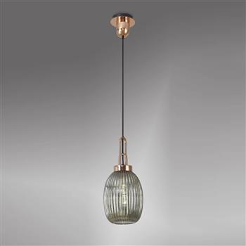 Yeadon Copper And Ribbed Glass Single Pendant Fitting