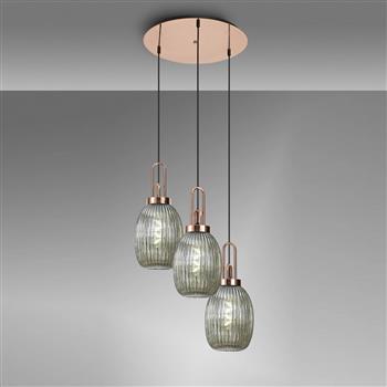 Yeadon Copper And Ribbed Almond Glass Cluster Pendant 