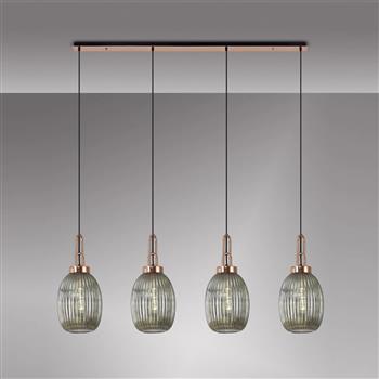 Yeadon Copper And Ridged Glass Linear Pendant 