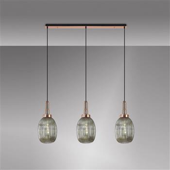 Yeadon Copper With Ribbed Almond Glass Bar Pendant 