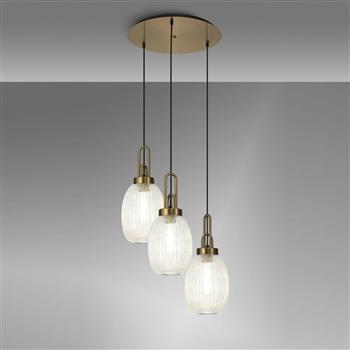 Yeadon Drop Pendant Brass Gold And Ribbed Glass 