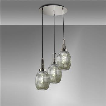 Yeadon Polished Nickel And Ribbed Almond Glass Drop Pendant