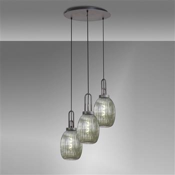 Yeadon Three Light Aged Pewter And Ribbed Glass Ceiling Drop Pendant 