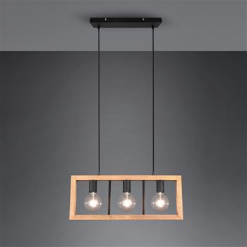 Agra Natural Wood & Black Three Light Pendant 313800332