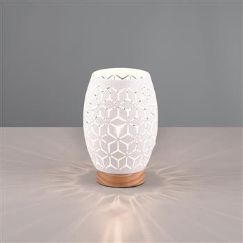 Bidar Small Matt Finished Patterned Metal And Wood Table Lamp