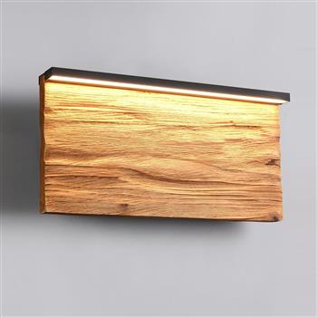 Kalea Large Matt Black and Wood LED Wall Light 255519130