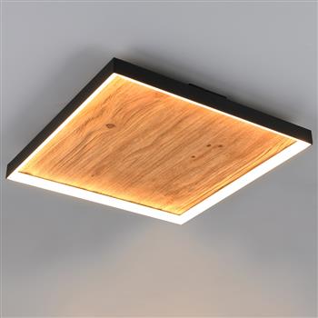 Kalea Matt Black and Wood LED Flush Light 655510130