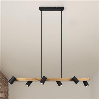 Marley 6 Light Wood and Matt Black Bar Pendant Fitting 312490632